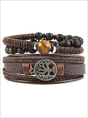Braided Leather Tree of Life Cuff Bracelet Lava Rock Oil Diffuser
